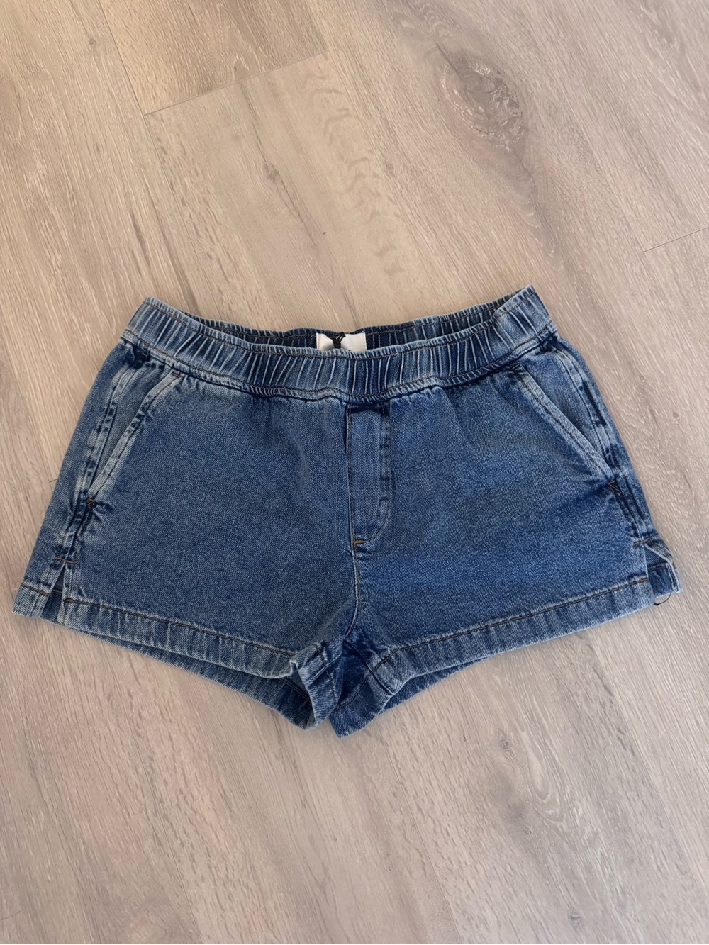 Reformation Blue Denim Elastic-Waist Shorts